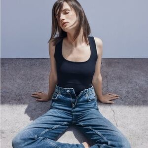 ZARA Black Wide Strap Stretch Top - Size M